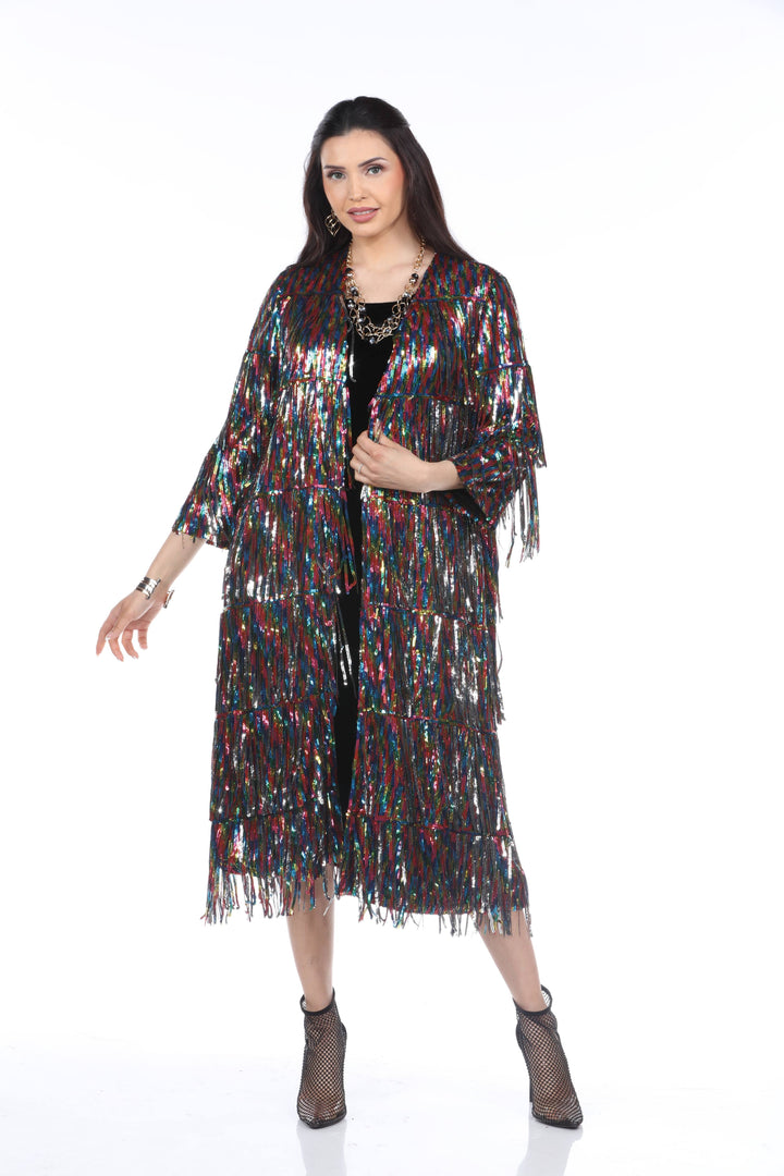 Sequin Fringe Duster Jacket