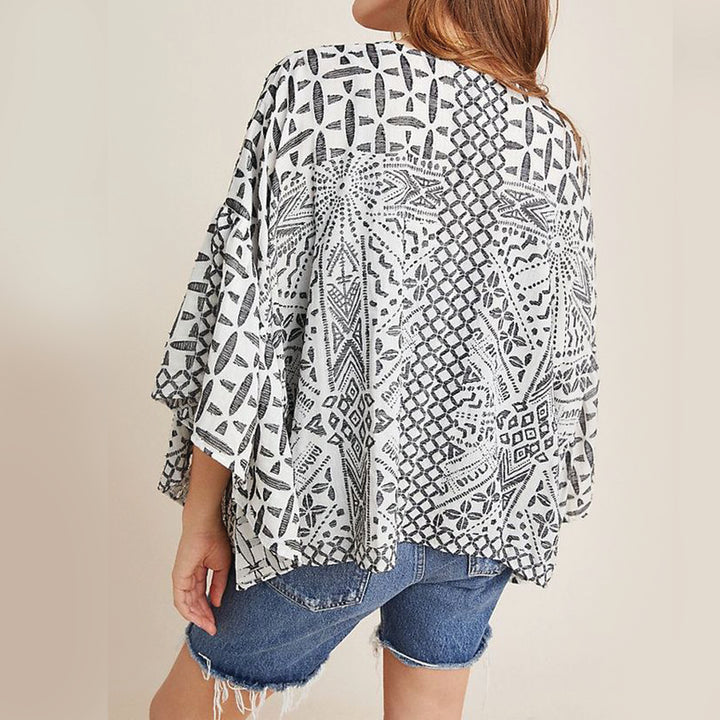 Boho Geometric Print Cardigan