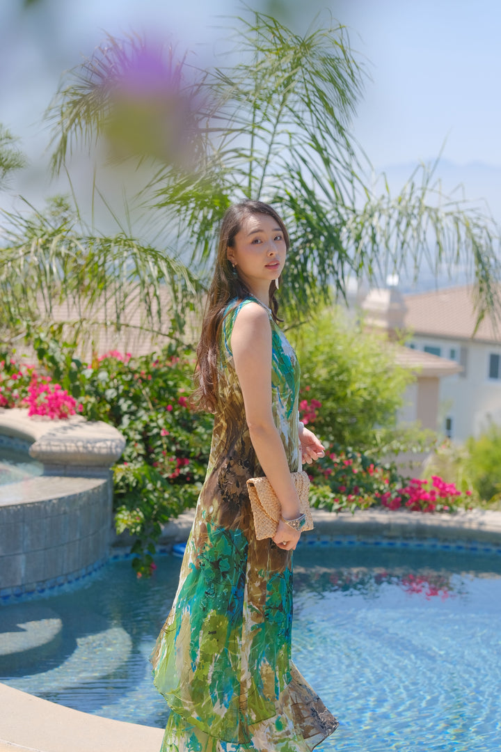 Abstract Tropical Leaf Green Dress