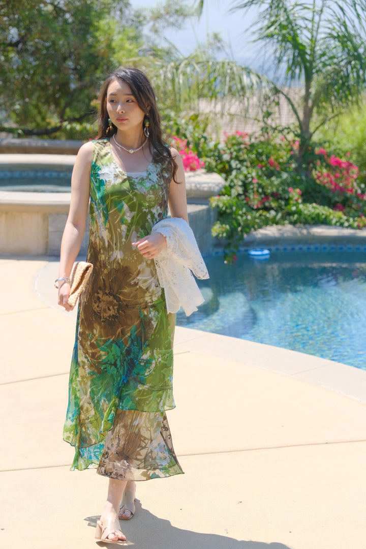 Abstract Tropical Leaf Green Dress