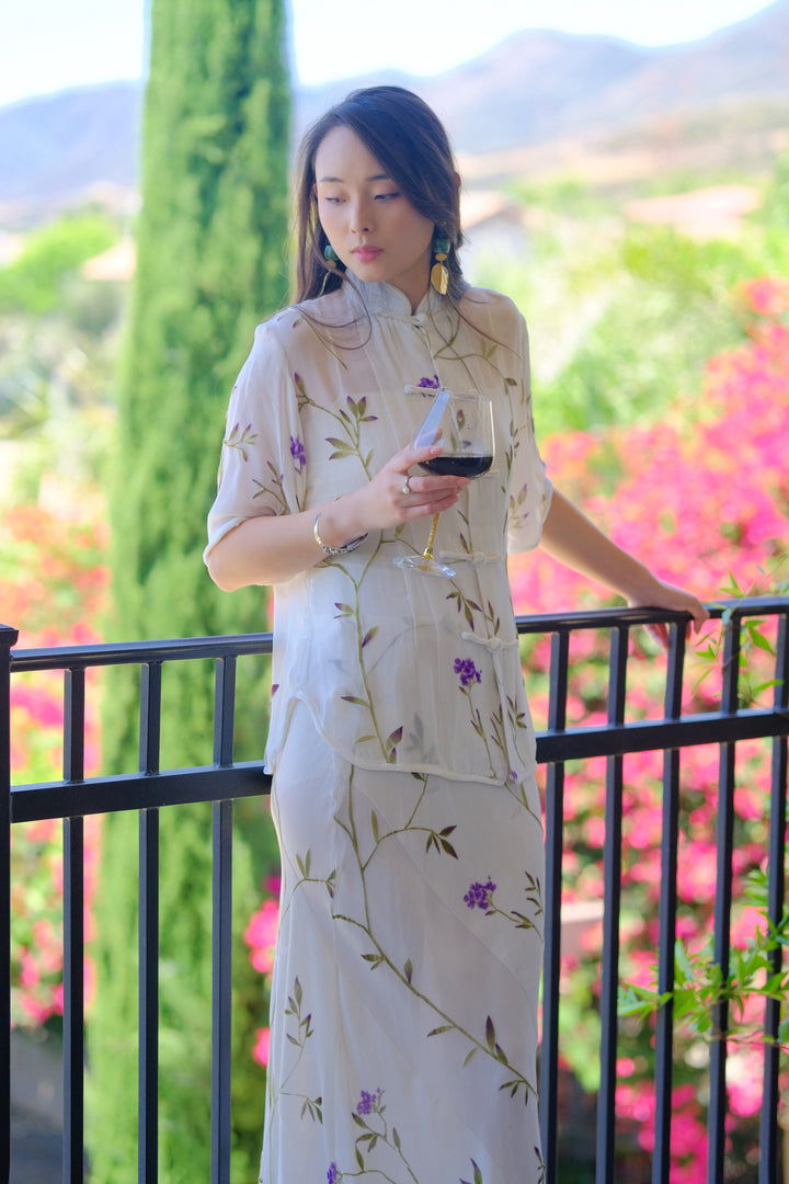 Silk Velvet Printed Midi Skirt