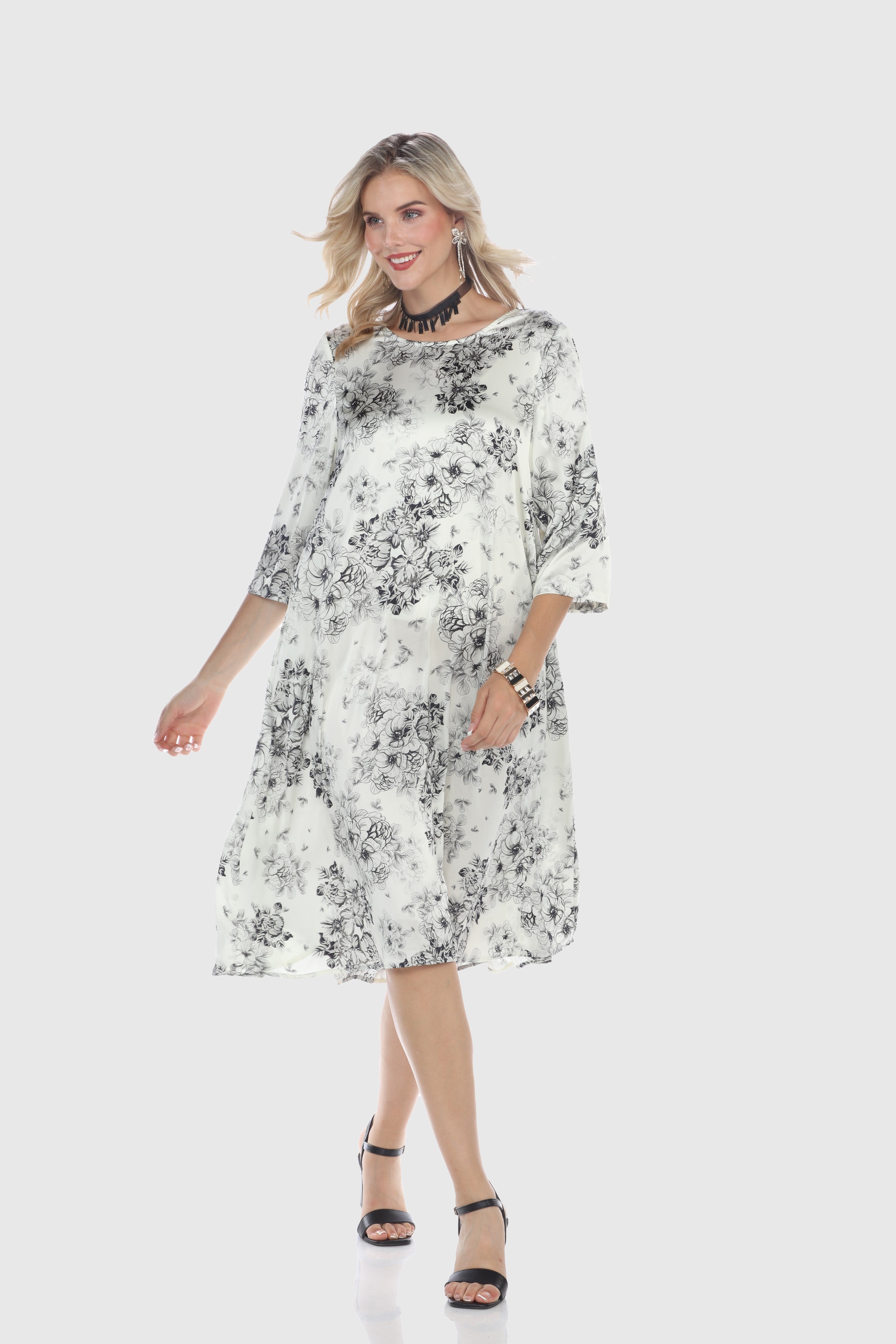 Black Floral Midlength Dress