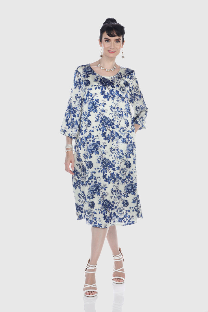 Porcelain Floral 3 Quarter Sleeve Dress