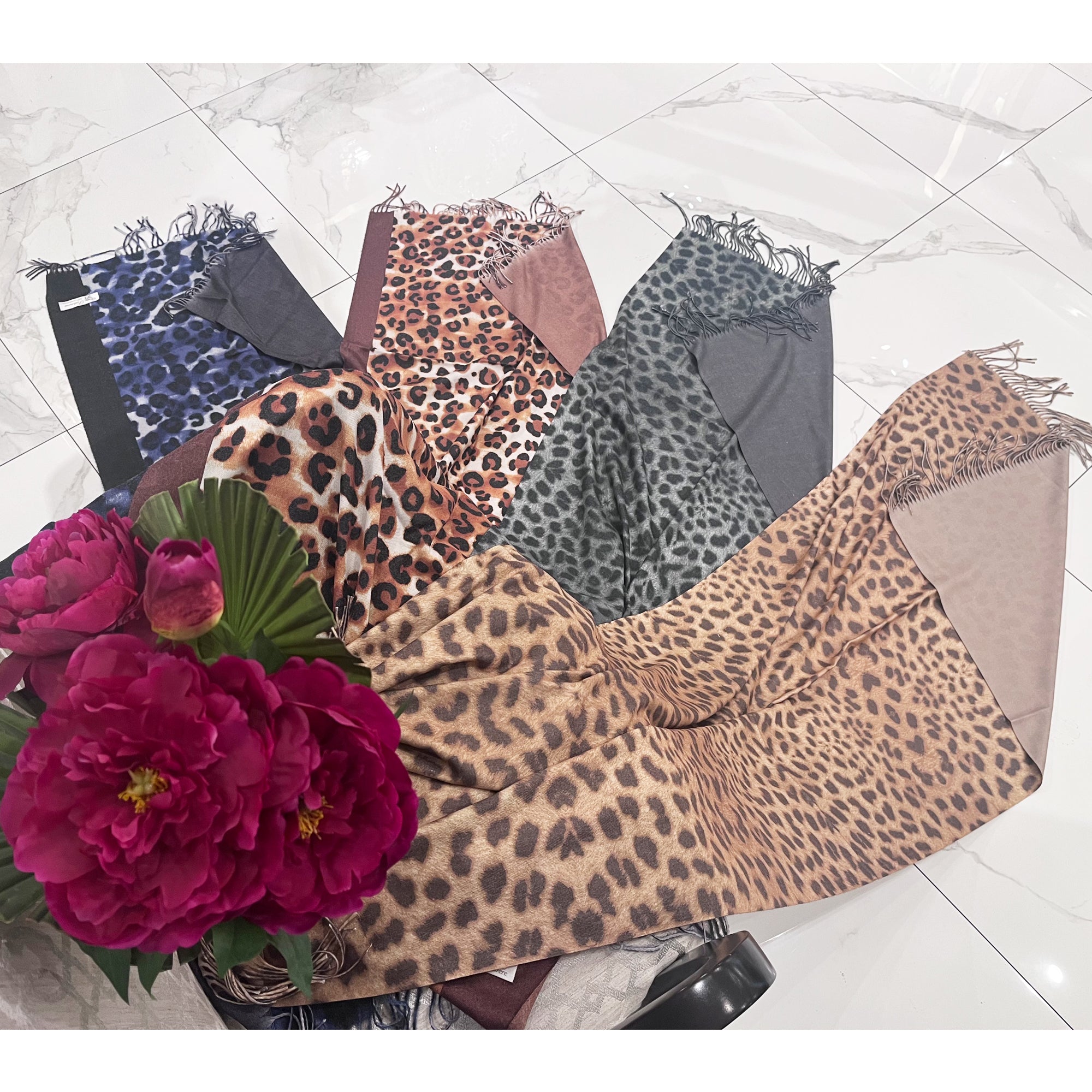 Leopard Print Fringe Scarves