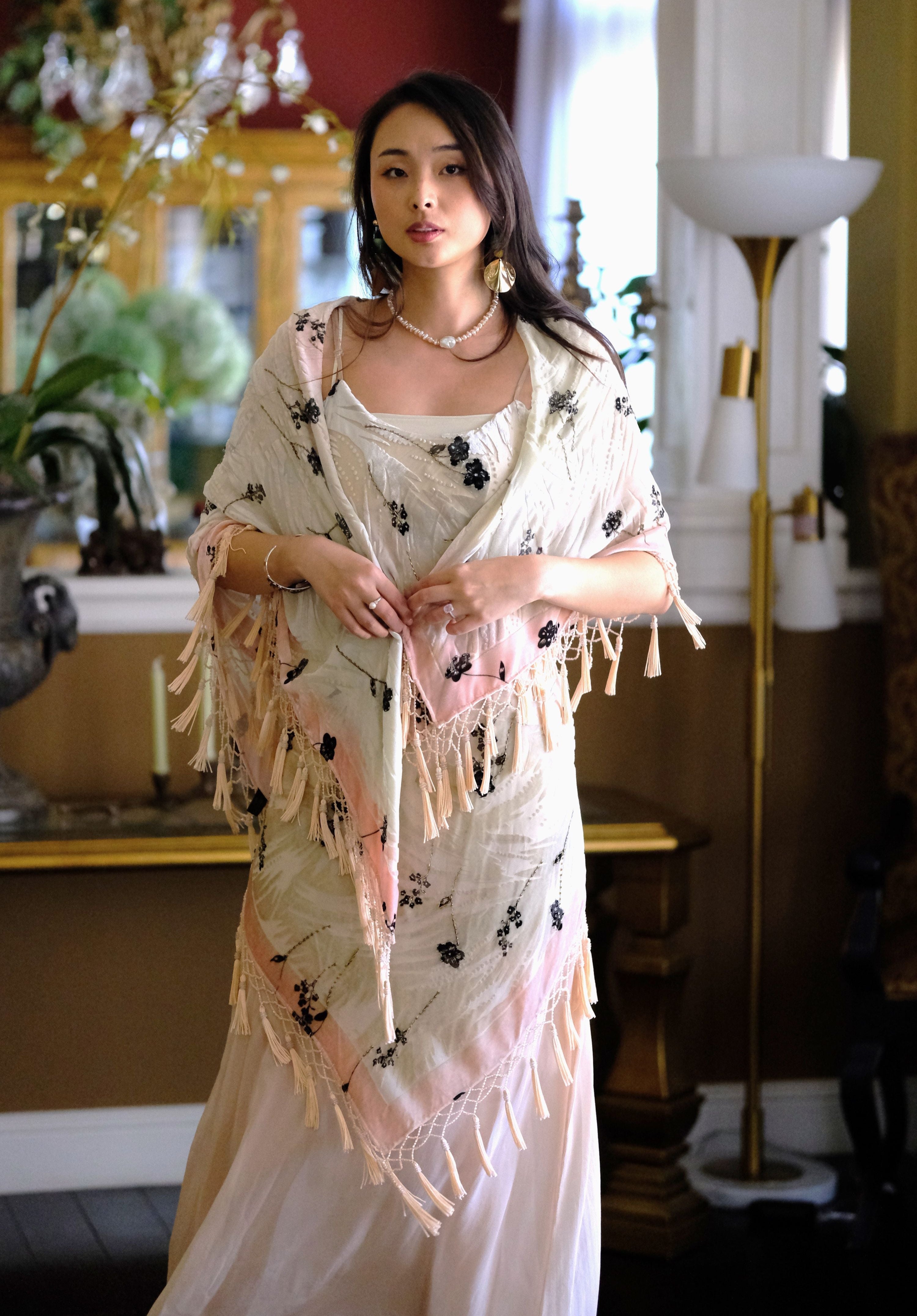Blush Garland Velvet Fringe Scarf