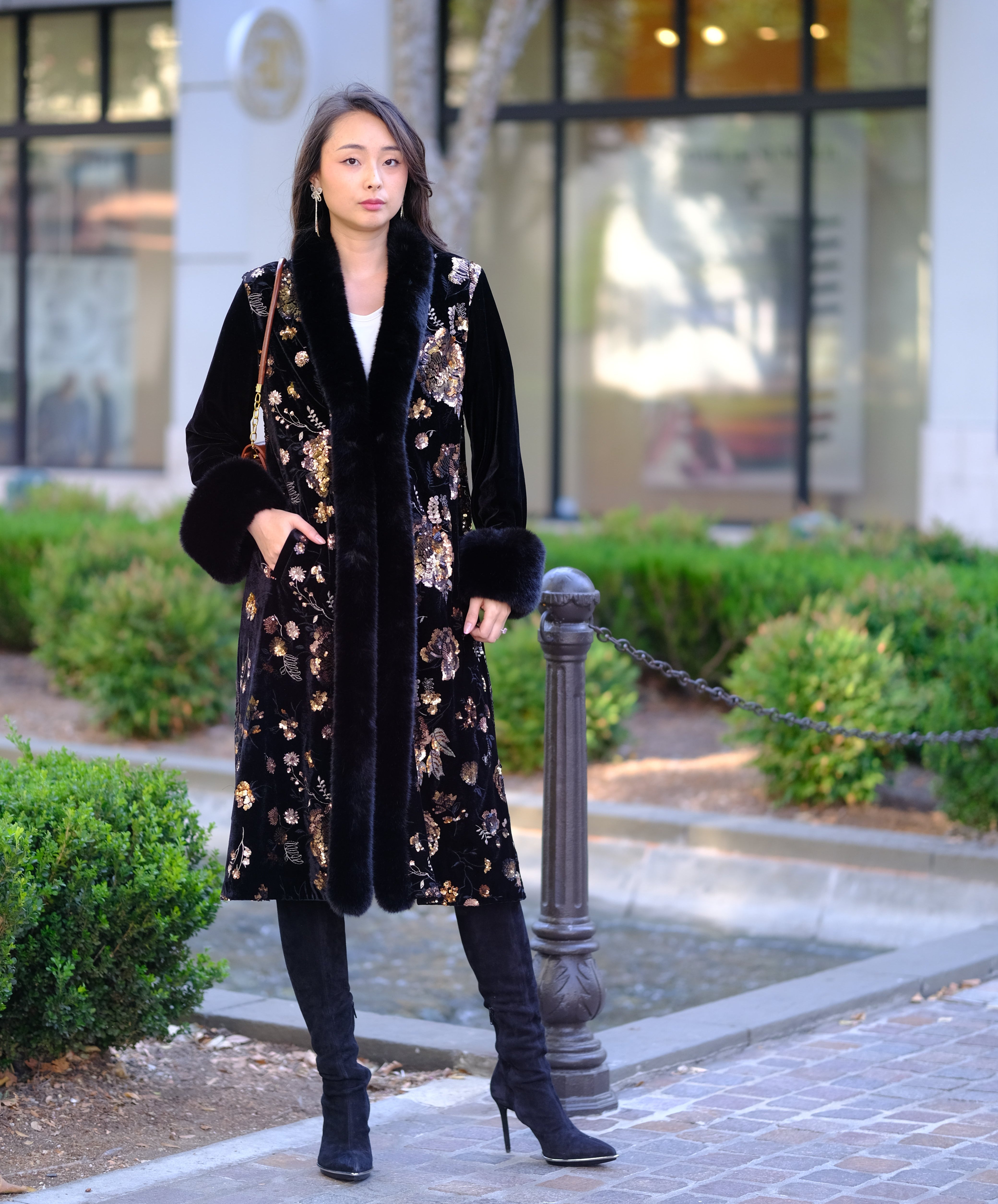 Velvet Coat with Sequin Embroidery