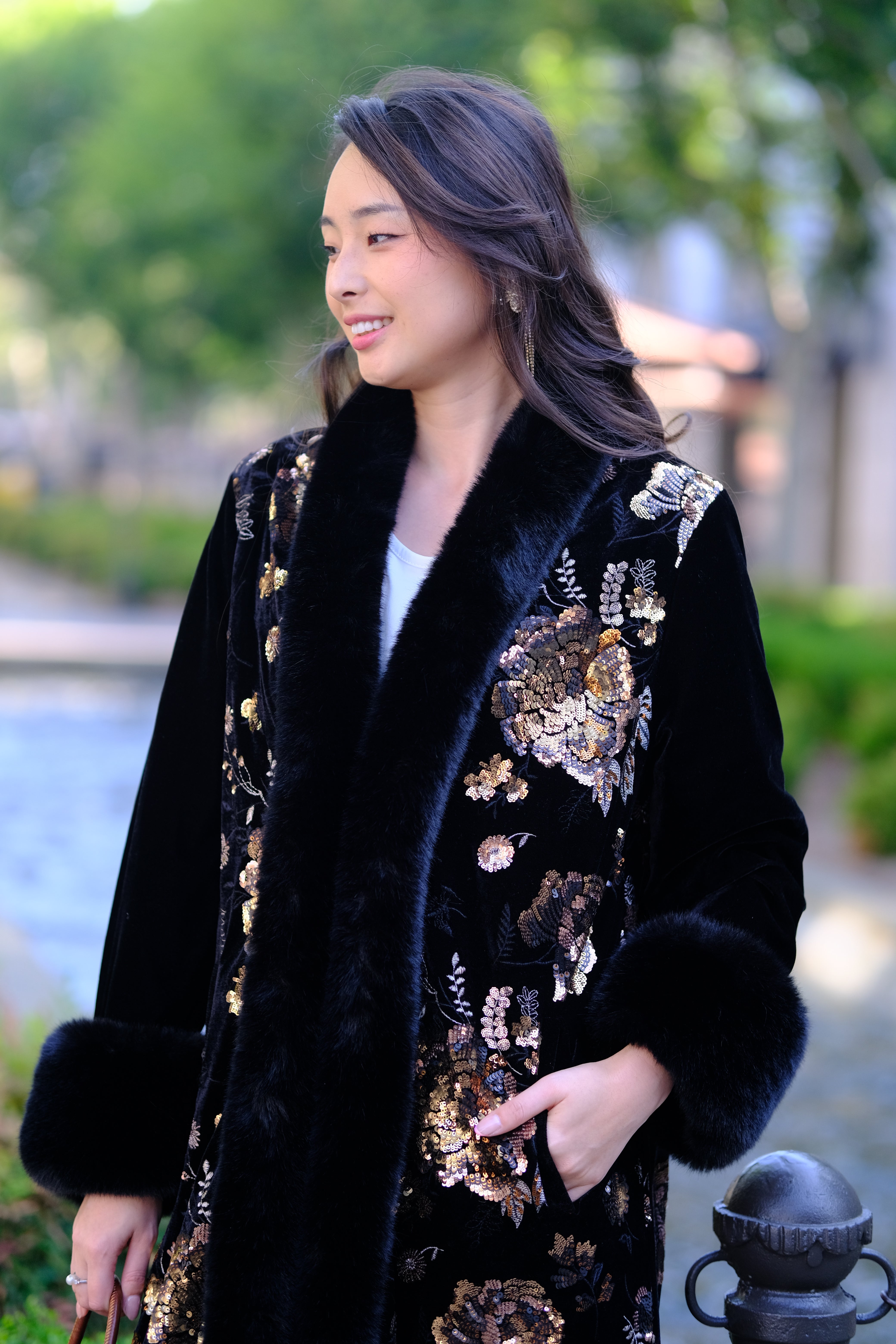 Velvet Coat with Sequin Embroidery