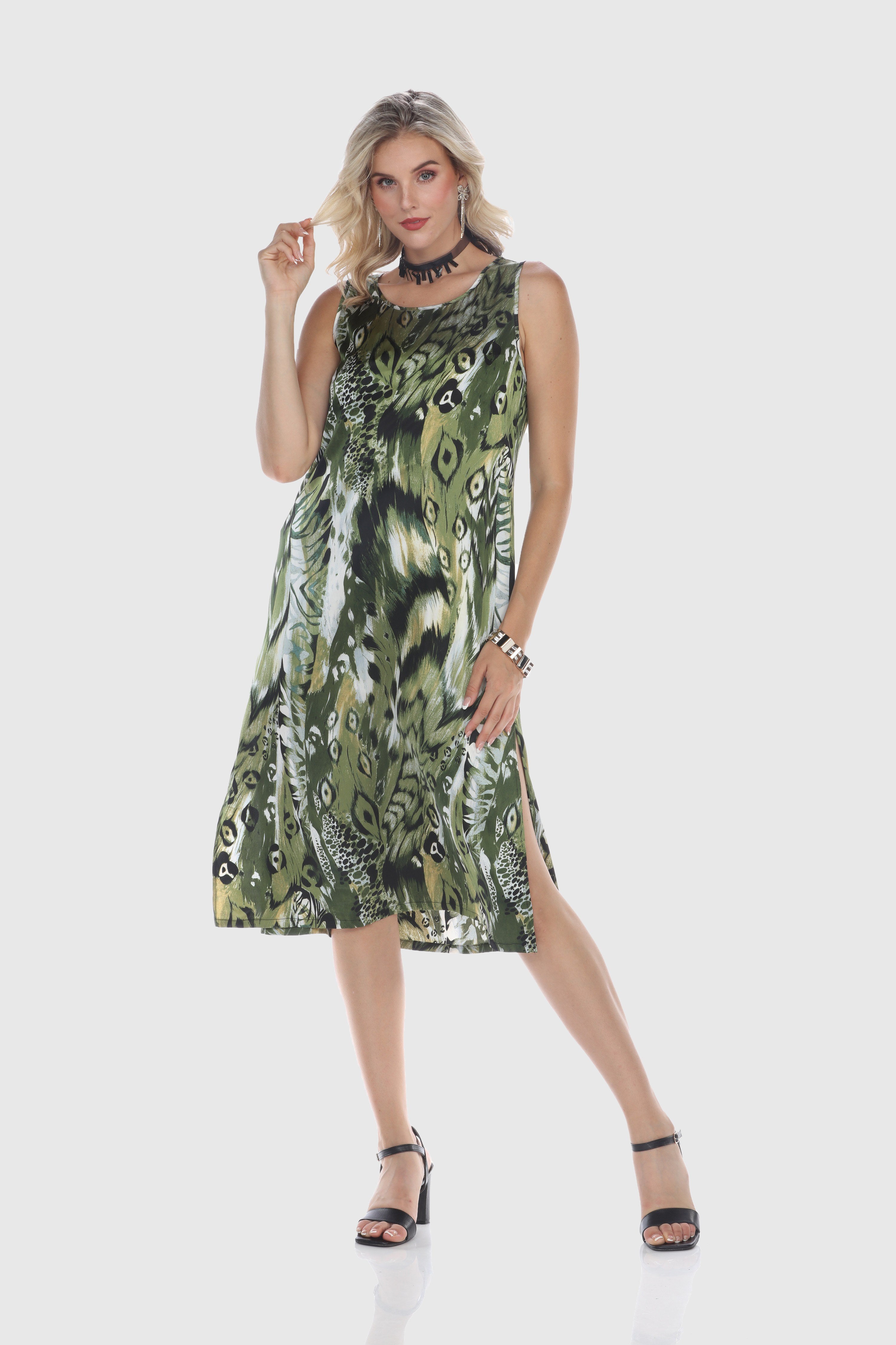 Peacock Feather Midi Dress